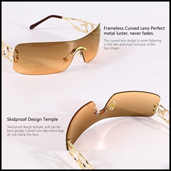 Y2K Retro Rimless Sunglasses Flame Design Metal Frame UV400 Protection Unisex main image 2